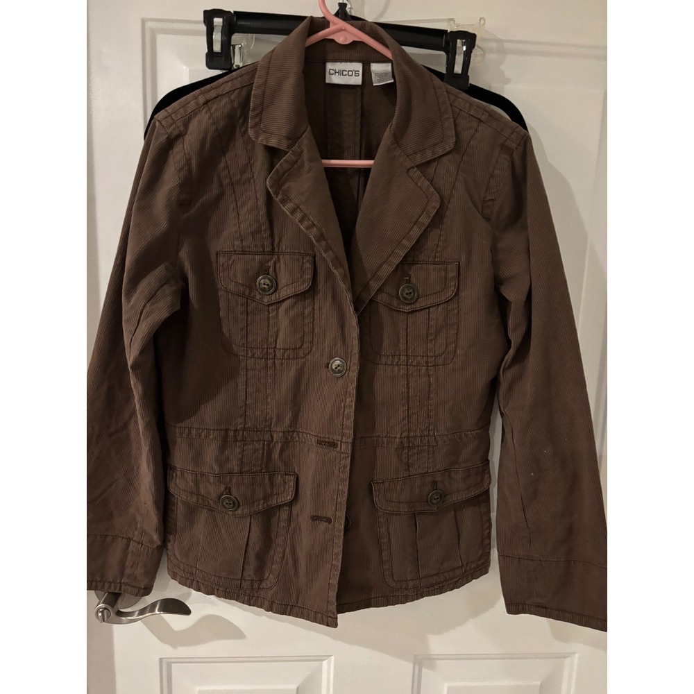 Chico's Jacket Brown Button Front Pockets Blazer‎ Size 1